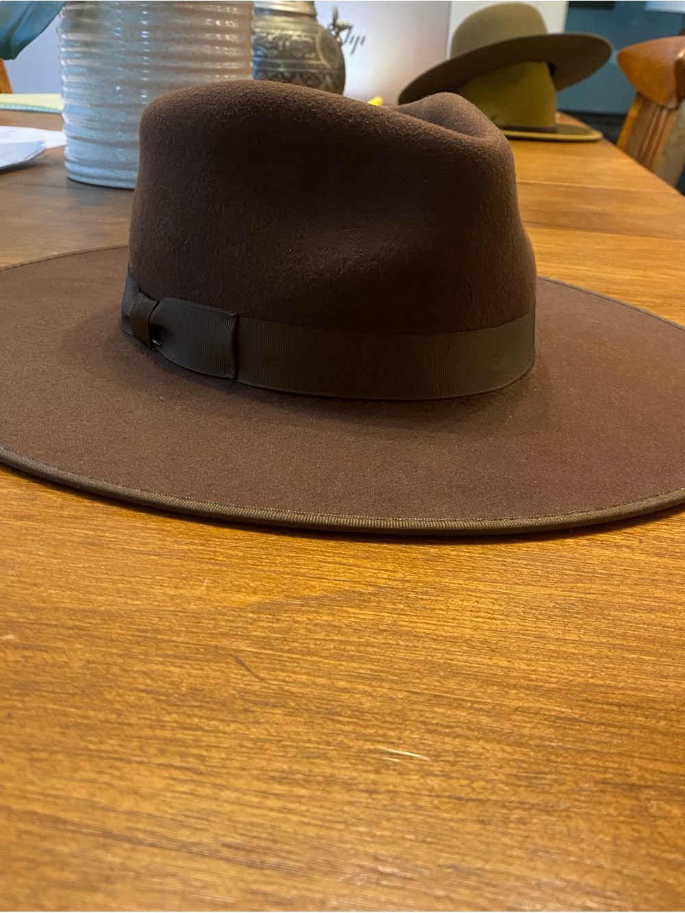 Wide Brim Wool Rancher Hat in Dark Brown